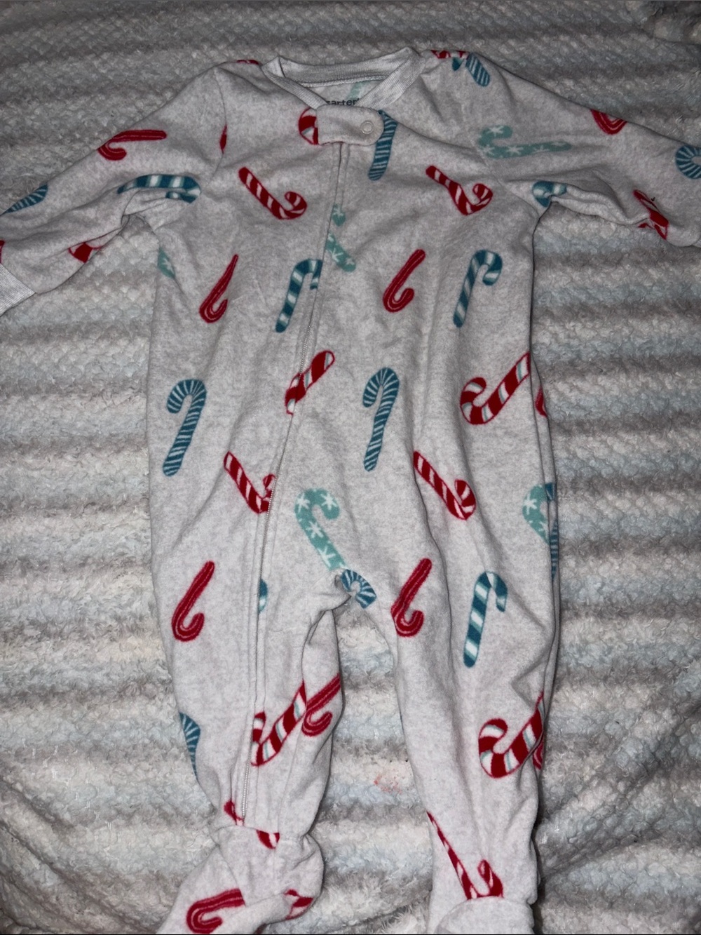 Carter's White Footed One-Piece Pajamas with Red & Teal Candy Canes